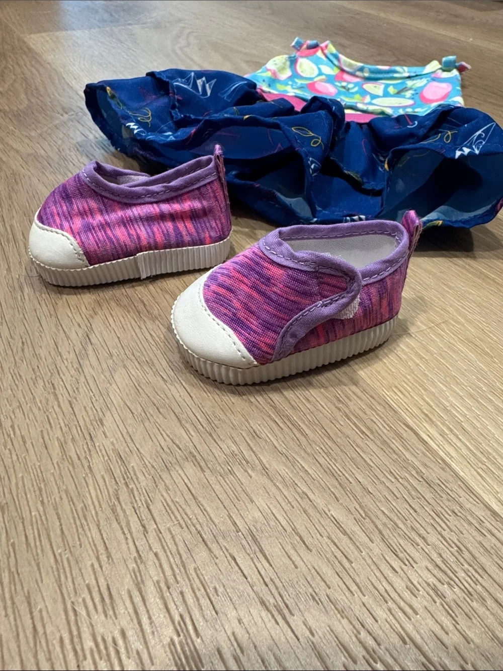 18-inch Doll Blue Ruffle Skirt with Pink Top and Purple Shoes